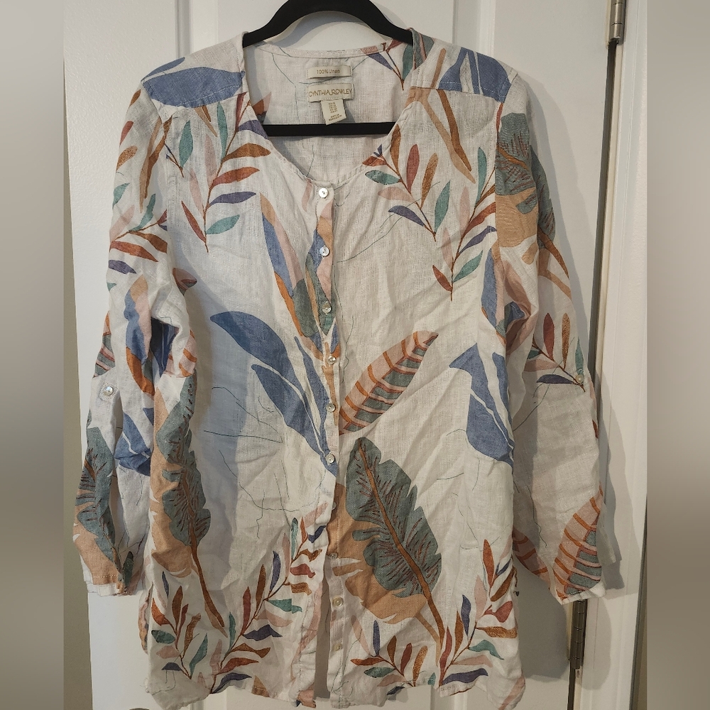 Colorful Leaf Print Button-Up Shirt